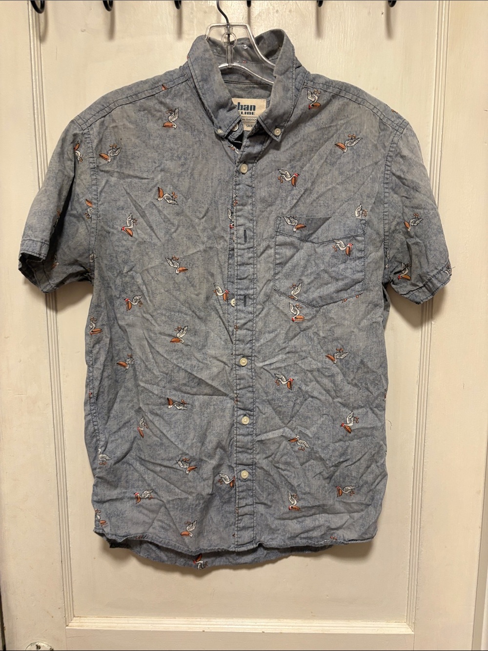 urban pipeline Light Blue Short-Sleeve Button-Down Shirt with Pelican Print S